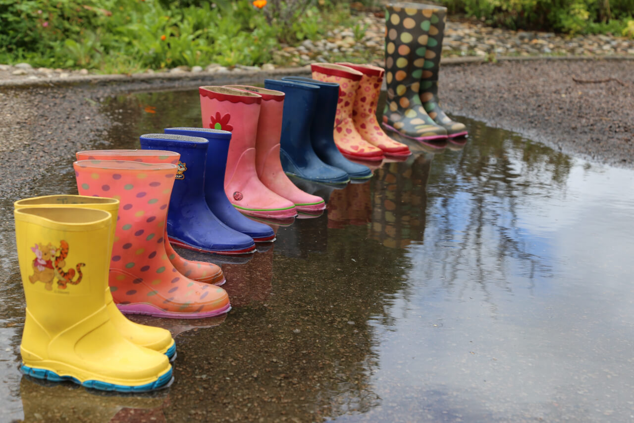 fourteen wellington boots, seven pairs