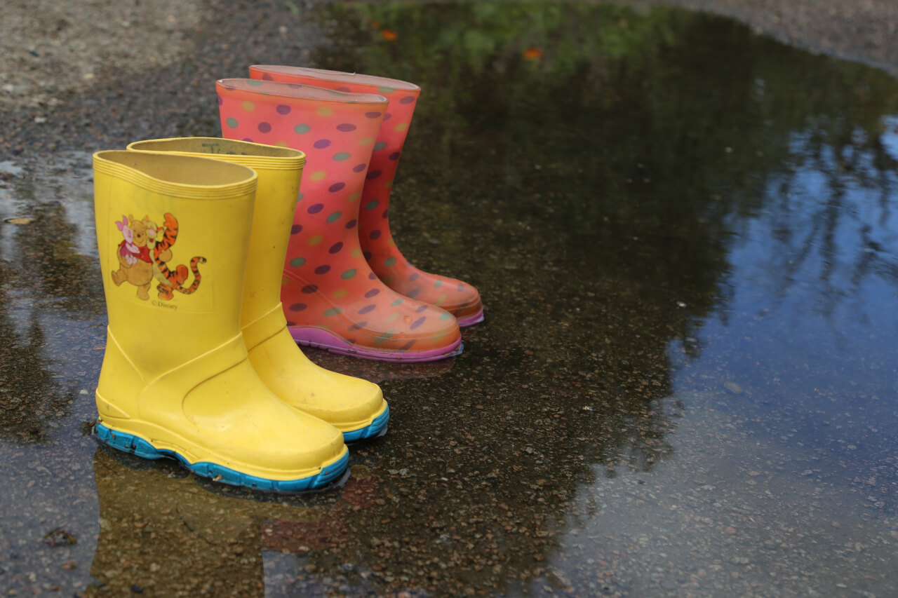 four wellington boots, two pairs